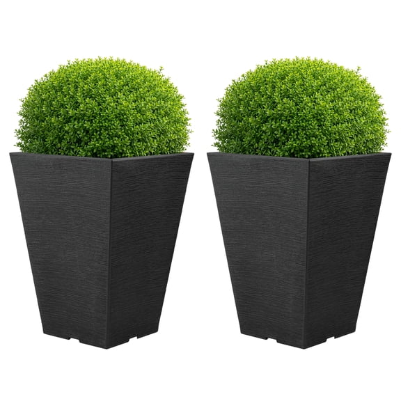 Pure Garden Large Outdoor Planters 2-Pack - 13.75” Tall Planters for Outdoor Plants or Indoors, Gray