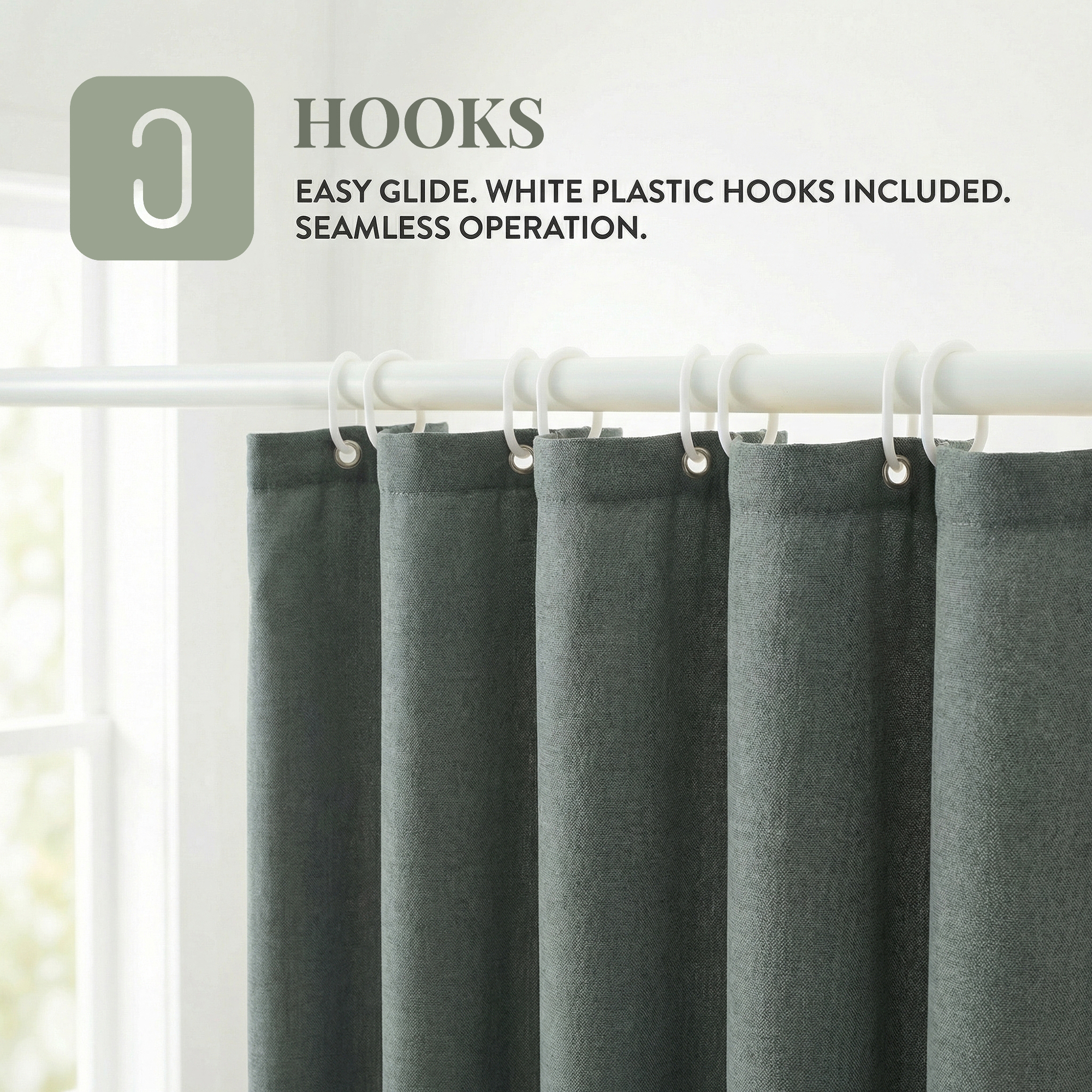 Unique Bargains Solid Trimmed Shower Curtain Sets with 12 Hooks Green 71"W x 71"L