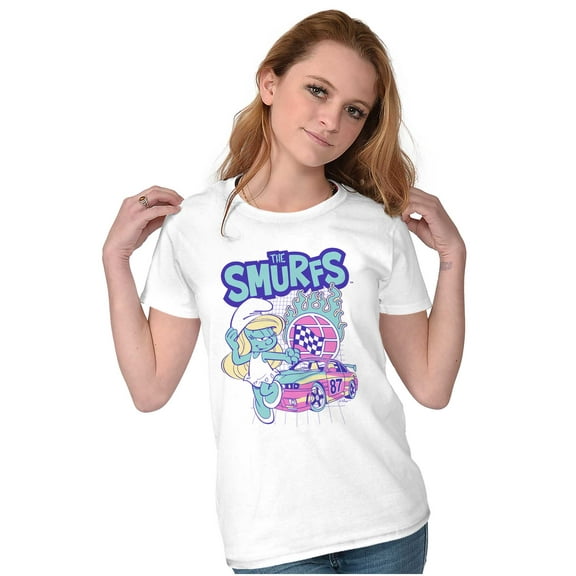Smurfette Cartoon Flaming Racecar Women's T Shirt Ladies Tee Brisco Brands S