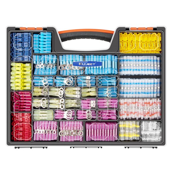Kuject Ultimate Heat Shrink Wire Connectors, 1500PCS Waterproof Electrical Spade Connectors kit, Insulated Crimp Ring Fork Spade Terminal T-Tap Solder Butt Splice Connec