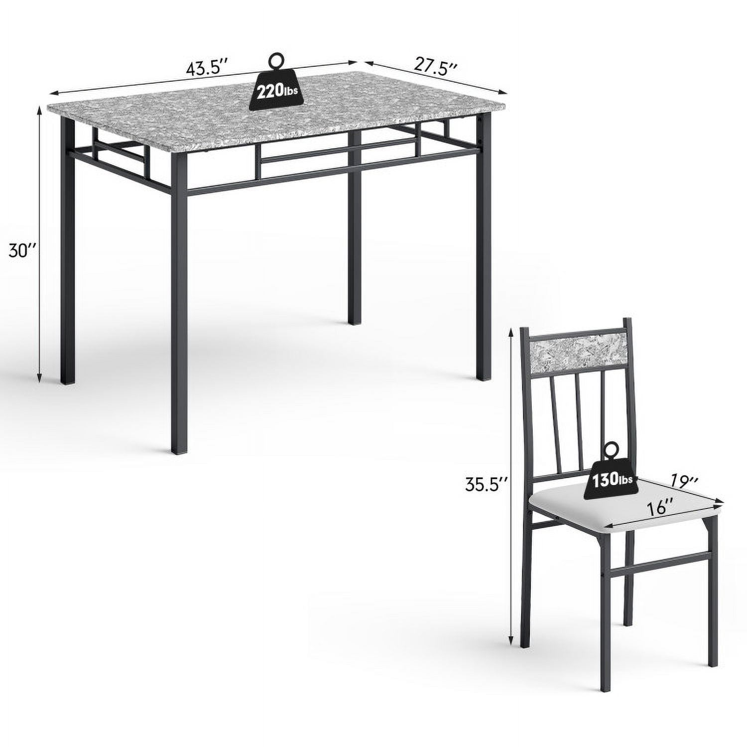 Finihen Dining Set, Dining Table Set, 5 Pieces Faux Marble Dining Set Table with Solid Steel Frame, for Home, Restaurant, Gray