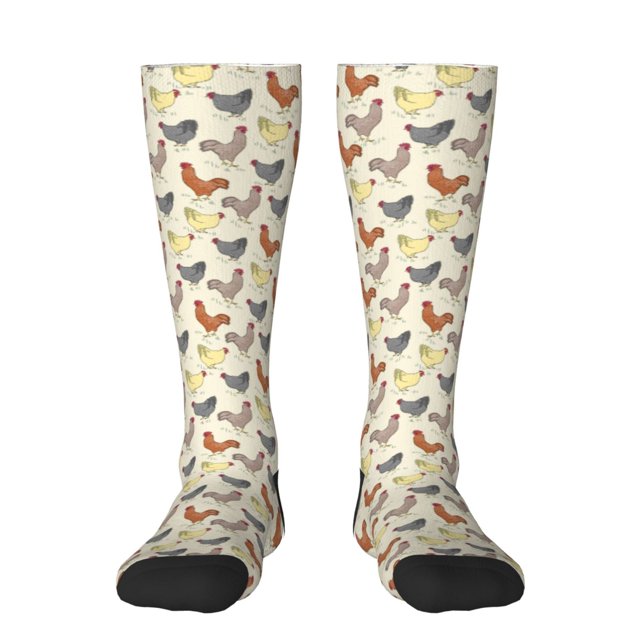 Fotbe Funny Chicken Calcetas Divertidas Estampadas para Hombre y Mujer, Calcetas de Algodón hasta la Rodilla para Caminar, Correr, Enfermería y Embarazo