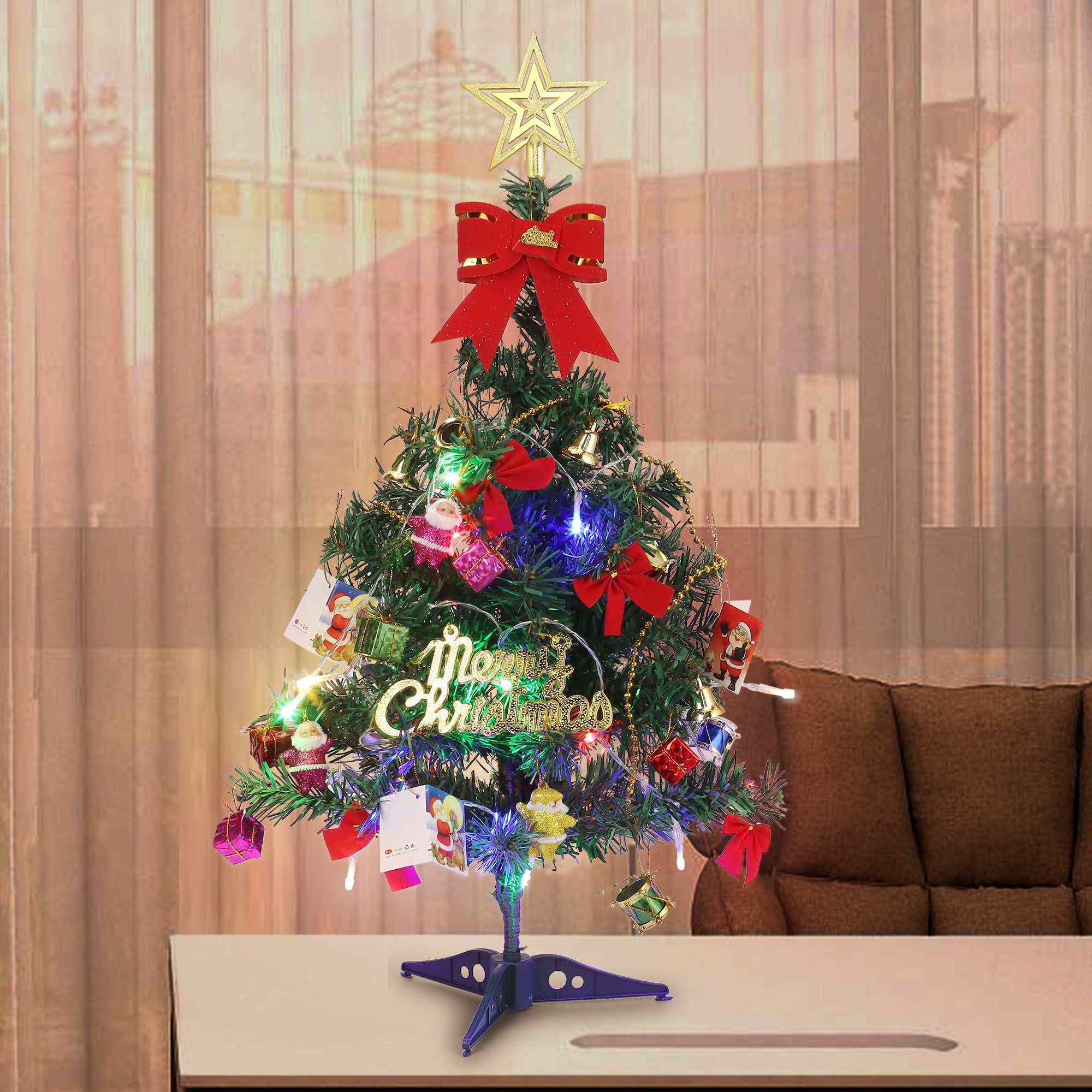 Deago 24" Tabletop Prelit Mini Christmas Tree Set with LED Lights