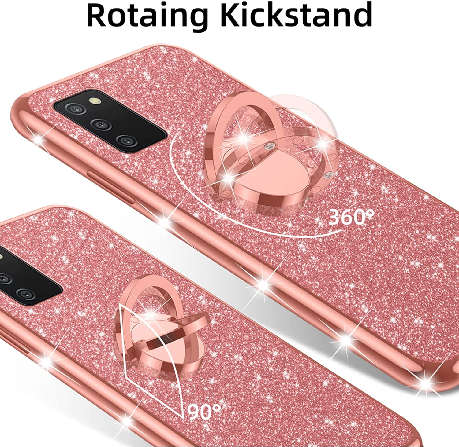 XiaYong A03S for Samsung Galaxy A03S Case Fashion Square Box Women Design  Gold Bling Glitter Rose Flower Soft Trunk Cover with Ring Kickstand Phone