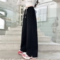 thumbnail image 2 of SJLDQY Girls Wide Leg Pants Casual Elastic Waist Drawstring Baggy Pants for Girls Split Hem Solid Color Straight Leg Trousers with Pockets, 2 of 3