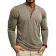 thumbnail image 2 of TOWED22 Men's Henley Shirts Dress Long Sleeve Casual Collarless T-Shirt Button Pullover(Khaki,XL), 2 of 6