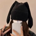 thumbnail image 2 of AWZXDE Long Eared Rabbit Knitted Hat Warm Cute Soft Winter Hats For Women For Cold Weather Wear Black, 2 of 5