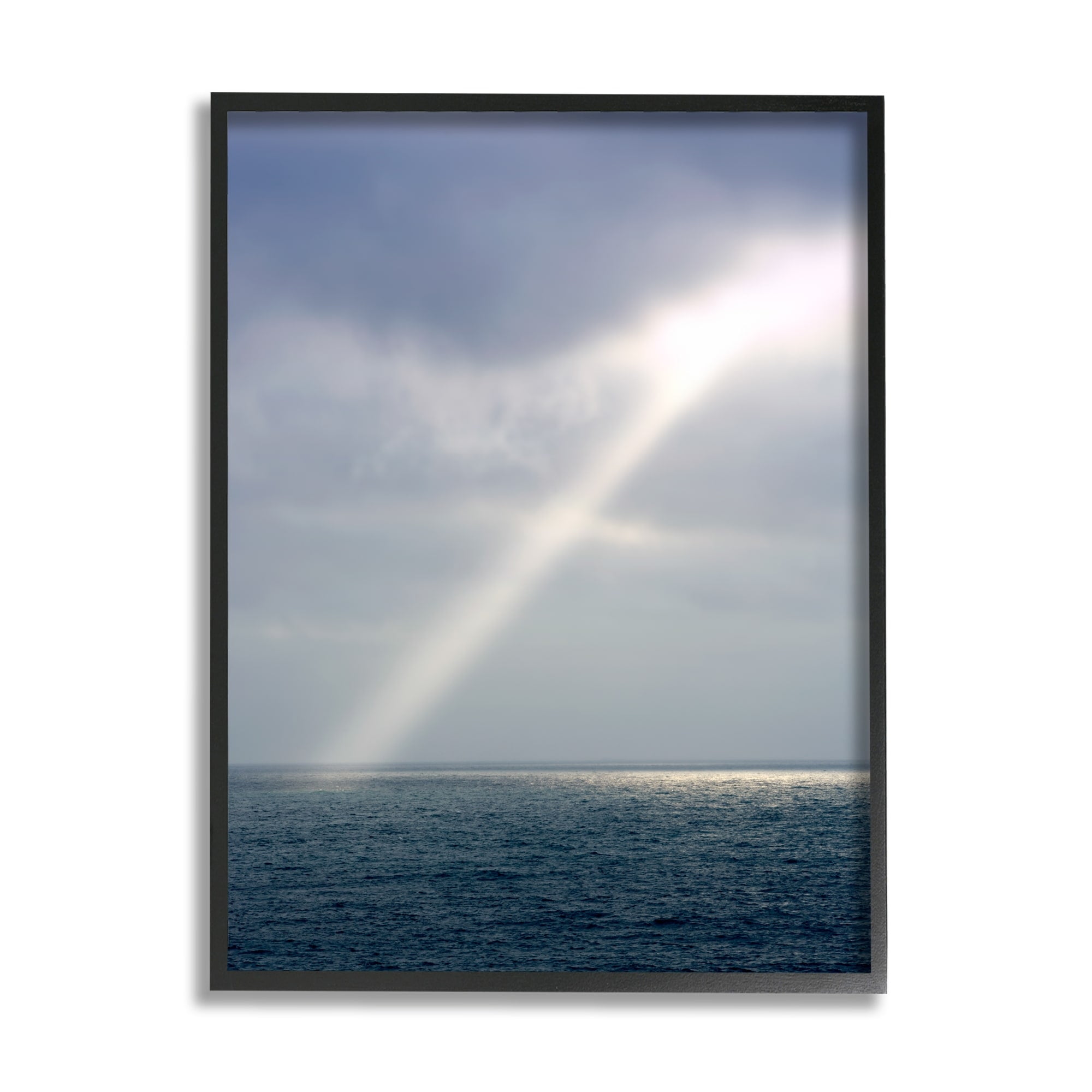 Stupell Industries Sun Rays Shining Ocean Clouds Coastal Photography Gray Framed Art Print Wall Art