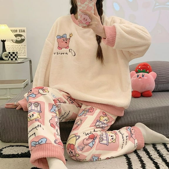 Sanrio and Kirby Plush Pajama Set for Women,Cozy and Cute Winter Loungewear