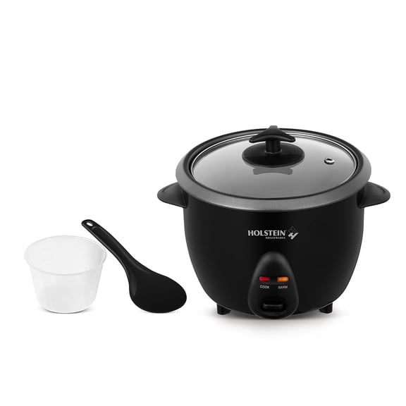 Holstein Housewares 16-Cup (Cooked) 8-Cup (Uncooked) Electric Rice Cooker, Black - Nonstick Interior