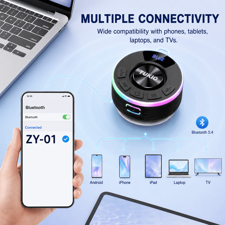 Tukio Bluetooth Speaker, lPX7 Waterproof Shower Portable Speaker