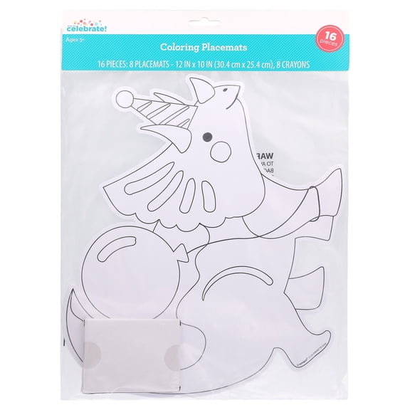 Dinosaur Coloring Paper Placemats, Black and White, 12" x 10", by Way To Celebrate