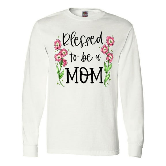 Inktastic Blessed to Be a Mom Pink Flowers Long Sleeve T-Shirt