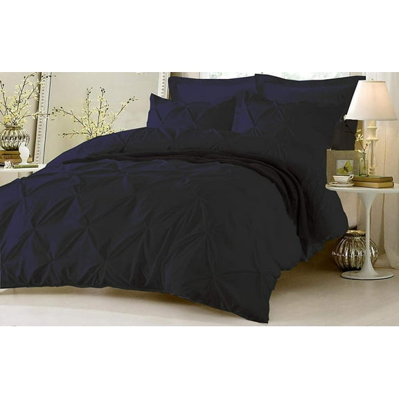 Kotton Culture 600 TC Pinch Pleated Duvet Cover 100% Egyptian Cotton with zipper (Super Oversized King, Navy Blue) - 5 Piece