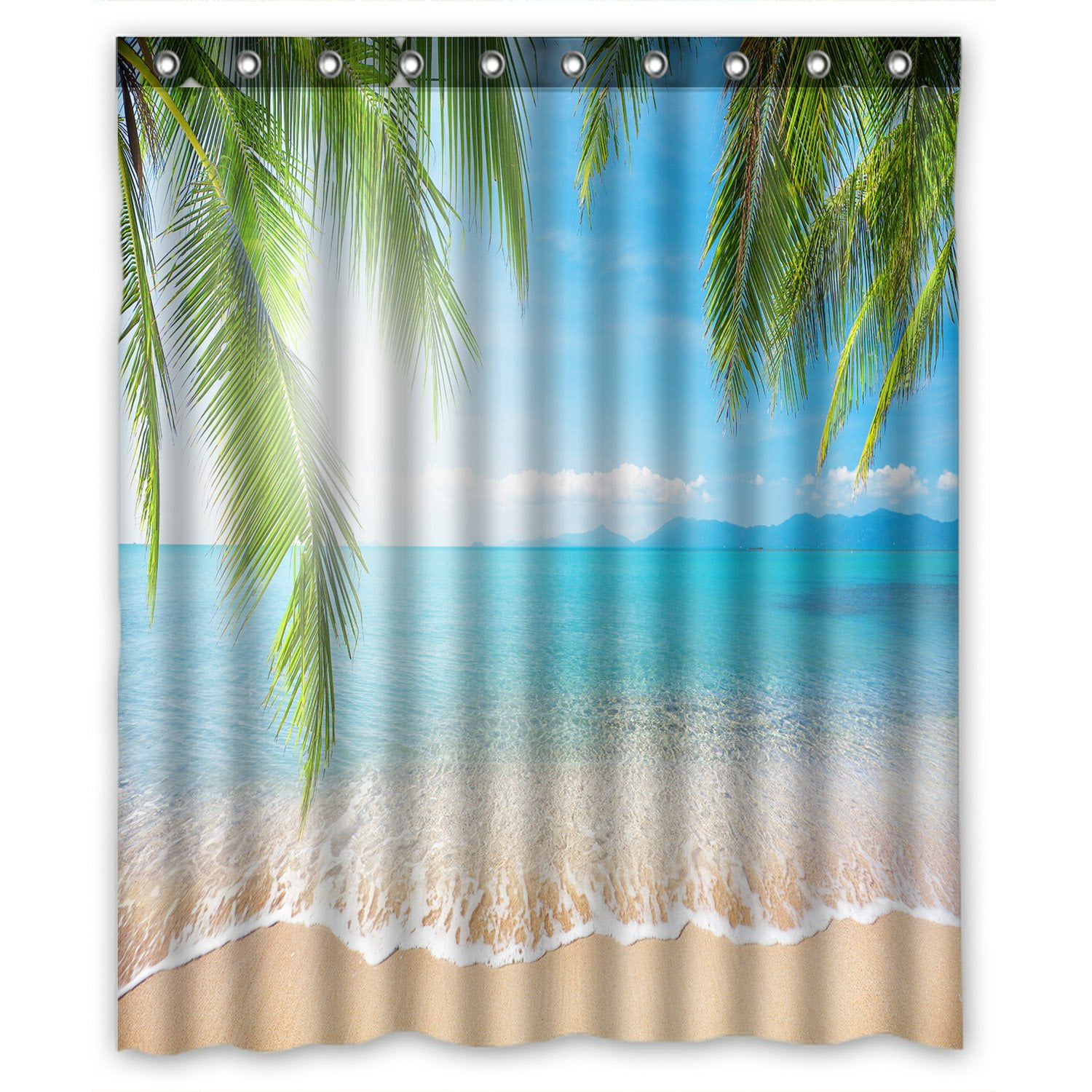PHFZK Bule Sea Ocean Shower Curtain, Tropical Beach Palm Tree Polyester