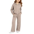 thumbnail image 2 of YOUYEDIAN Girls 2 Piece Sweatsuit Casual Athletic Hooded Zipper Jackets Elastic Waist Wide Leg Sweatpants, 2 of 5