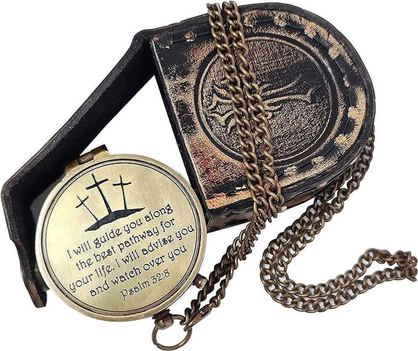 Maritime Treasures Instruments Brass Compass Engraved Gift for Son, Grandson, Daughter, Baptism, Confirmation Communion Godson Church Graduation Day Psalm 32:8