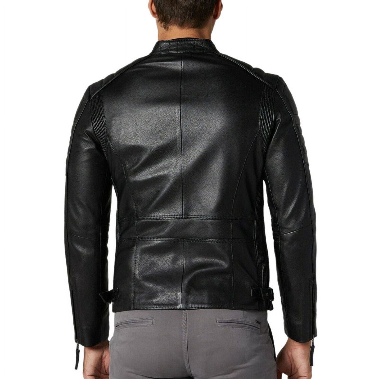 Men's Stylish Black 100% Genuine Lambskin Leather Lightweight Soft Satin lining Jackets for Men - L Size