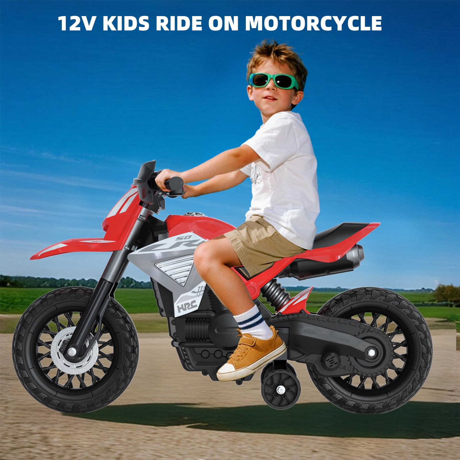GLAF Kids Motorcycle, 12V Electric Toddler Motorcycle Ride On Toy w/Training Wheels, Spring Suspension, Battery Powered motorbike for Boys Girls, Red