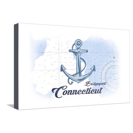 Bridgeport, Connecticut - Anchor - Blue - Coastal Icon Stretched Canvas Print Wall Art By Lantern