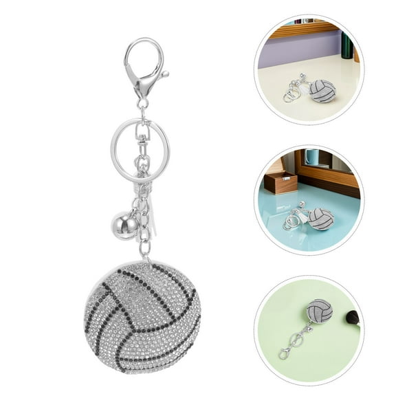 LOLIPPYY 2Pcs Rhinestone Volleyball Keychains Plated Silver Alloy Sport Pendant Bag Charms for Backpacks
