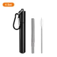 thumbnail image 3 of Unique Bargains 4Pack Reusable Metal Straws Telescopic Stainless Steel Straw Black Round Case, 3 of 6