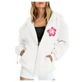 thumbnail image 3 of Blouses for Women Business Casual Long Sleeve Winter Fall Oversized Hooded Mitten- Drop Shoulder Drawstring Floral Leisure Cotton Hoodies Sweatshirts(White,XL), 3 of 4