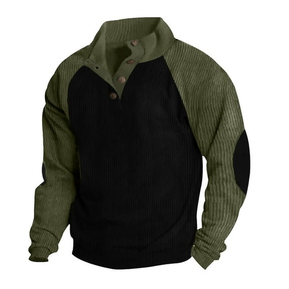 XAOWF Men'S Solid Color Casual Sweatshirt Stand Collar Buckle Detail Loose Fit Stylish Long Sleeve Pullover Everyday Wear 2025 Autumn Versatile Trendy Tops