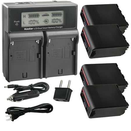 Kastar 4-Pack NP-F990EXP Battery and CH04 Dual Fast Charger Compatible with Sony GV-A500 GV-A500E GV-A700 GV-D200 GV-D300 GV-D700 GV-D800 GV-D900 GV-HD700E HDR-AX2000 HDR-FX1 HDR-FX1000 Camera