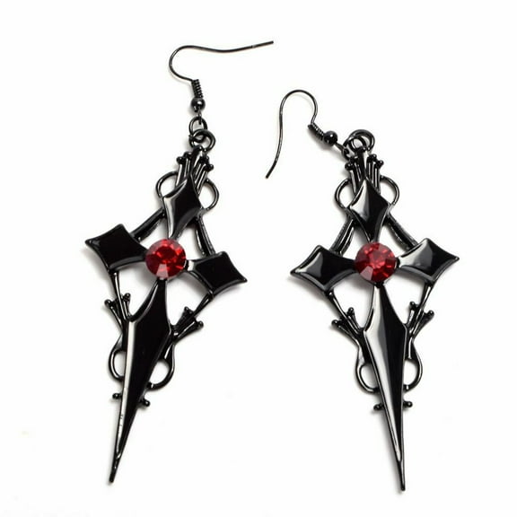 Temperament Earrings Exaggerated for Cross for Rhinestone Earrings Goth Punk Ear