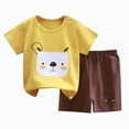 thumbnail image 3 of KPOPLK Toddler Baby Boy Clothes Summer Short Sleeve Shirt Top and Shorts Cute Infant Baby Boy Outfits Clothing Set(12-18 Months,Yellow), 3 of 8
