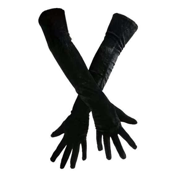 TELOLY Vintage Women Full Finger Stretchy Long Evening Party Velvet Gloves Arm Warmers Black Long Gloves Black Arm Warmers