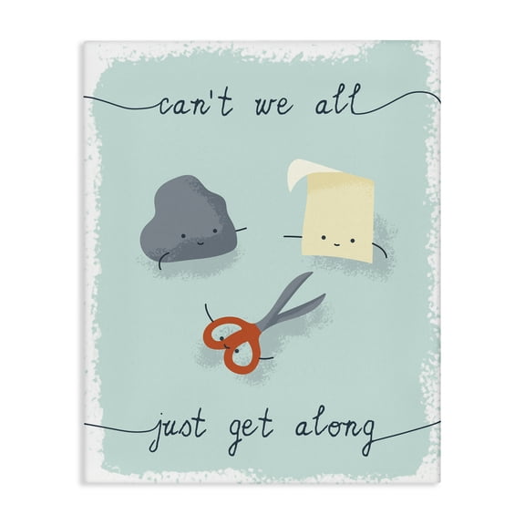 Stupell Industries Contemporary Rock Paper Scissors Playful Illustration All Get Along Canvas Art, 16 x 20, by Lil' Rue