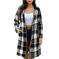 thumbnail image 2 of SYMOID Womens Black Plaid Wool Blend Mid-Length Long Coat - Warm for Fall Winter, Inclusive Sizing S-XXL, Open-Front Casual Outerwear,Size 2XL, 2 of 5