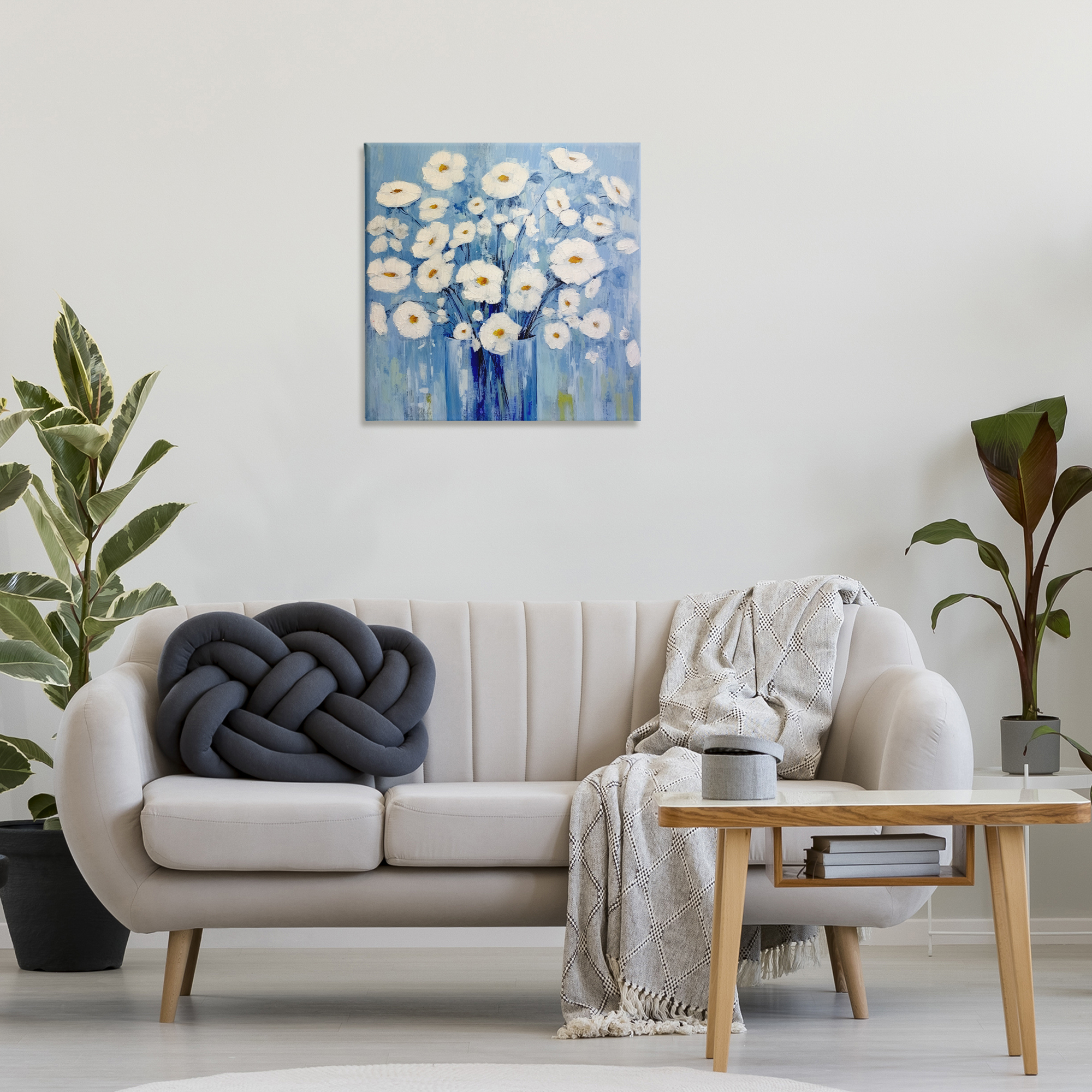 Stupell Industries Bold Blooms on Blue Plants & Flowers Painting Wrapped Canvas Art Print Wall Art, 24 x 24