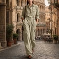 thumbnail image 4 of ClodeEU Women's Button Down Collared Long Sleeve Jumpsuit,High Waist Wide Leg Romper with Pockets ,Women's Plus XXXL, 4 of 7