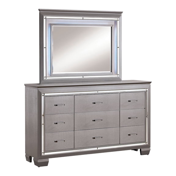 Furniture of America Rachel 2-Piece 9-Drawer Dresser and Mirror Set in Silver