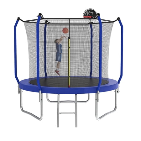 SogesPower 8FT Trampoline with Basketball Hoop, Outdoor Trampoline with Enclosure Net