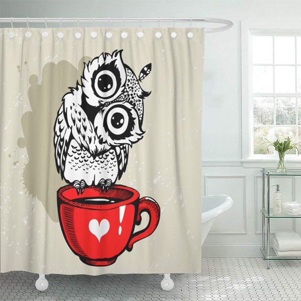 Cynlon White Humor Owl And Coffee Cup Hipster Splash School Bathroom Decor Bath Shower Curtain 60x72 Inch Walmart Com Walmart Com
