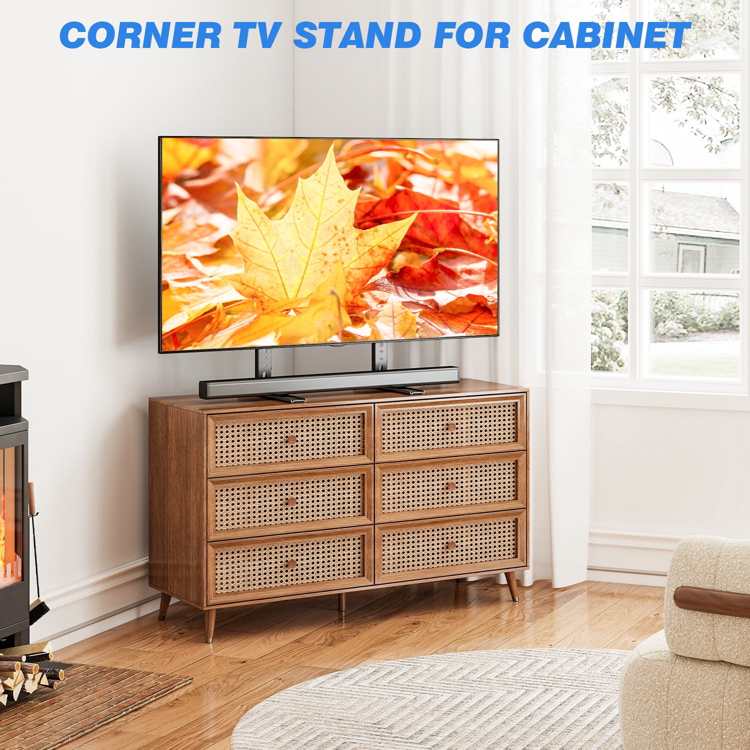 RTVR Universal Table Top TV Stand Base with Mount, Height Adjustable for 20 to 75 inch LCD LED Flat Screen TVs up to 110lbs