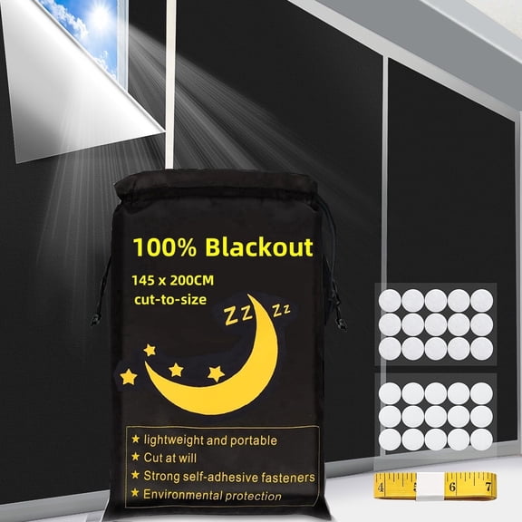 Portable Blackout Curtains, (79" x 57") Blackout Shades, 100% Blackout Blinds, Window Blackout Curtains with 30 Pair Hook, Temporary Blackout Shades for Baby/Dorm Room/Bedroom/Travel Use,Black
