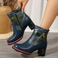 thumbnail image 2 of Xiaoxatg Women's Mid-Calf Boots Stylish Leather Pressed with Heel Quality Comfort Footwear 7 Blue, 2 of 8