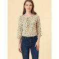 thumbnail image 2 of DARING DIVA Women's Vintage Floral Tie Neck 3/4 Sleeve Blouse S Orange, 2 of 6