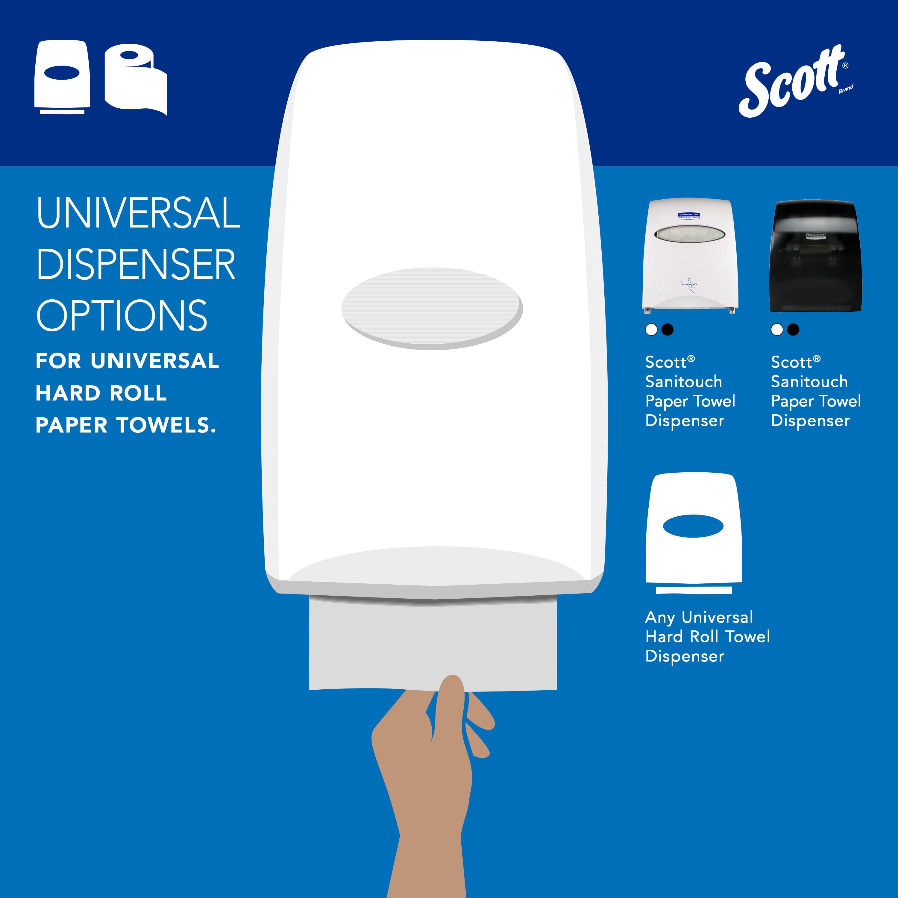 Scott Professional Essential Universal High-Capacity Hard Roll Paper Towels, Bulk (01000), Hardwound 1.5" Core, Absorbency Pockets, White (12 Rolls at 1,000' Each, 12,000'/Case)