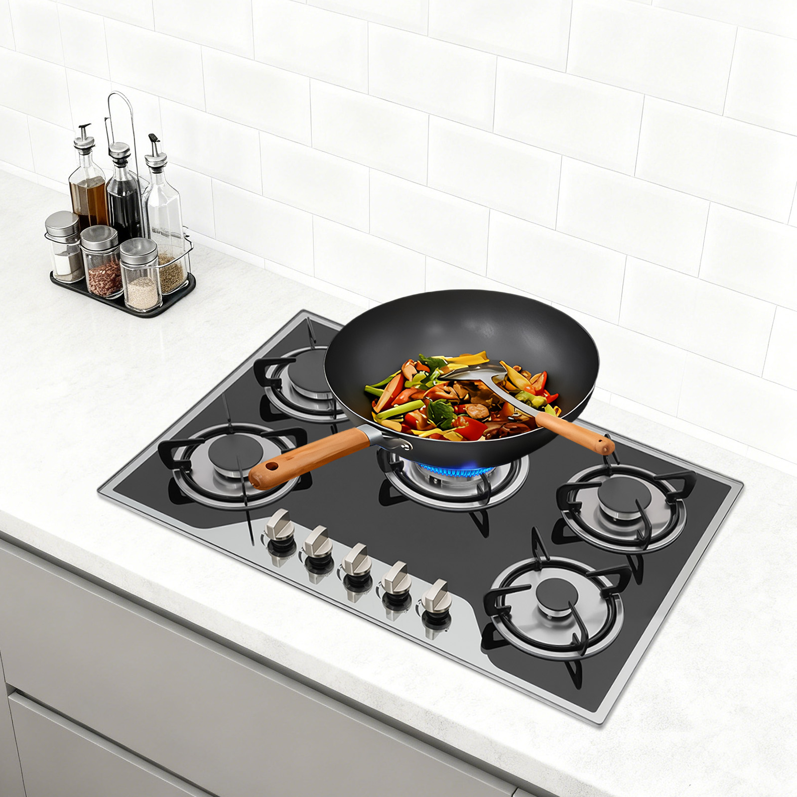 Dwellnix Stainless Steel Home 5 Burners NG LPG Dual Fuel Gas Stovetop 30 inch Gas Cooktop