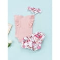 thumbnail image 4 of Gureui 3Pcs Toddler Infant Baby Girls Outfit, Ribbed O-Neck Sleeveless Romper + Floral Layered Pantie + Headband, 0-18 Months, 4 of 9
