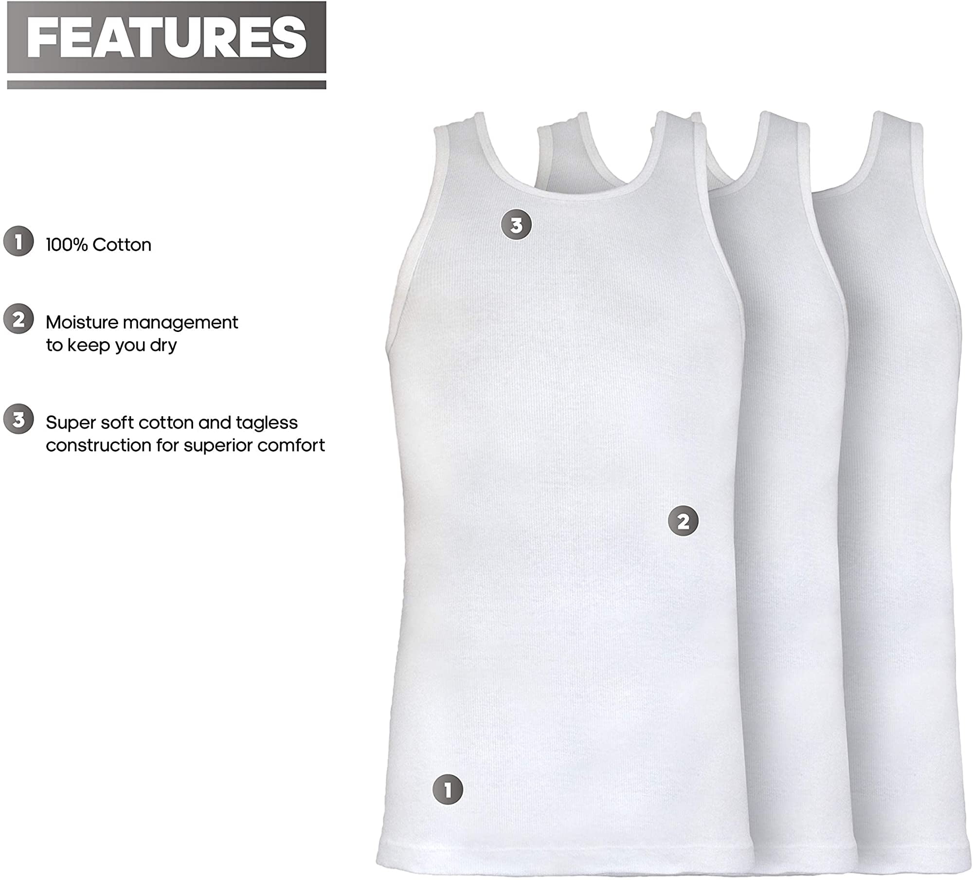 Athletic Comfort Ribbed Tank Undershirt 