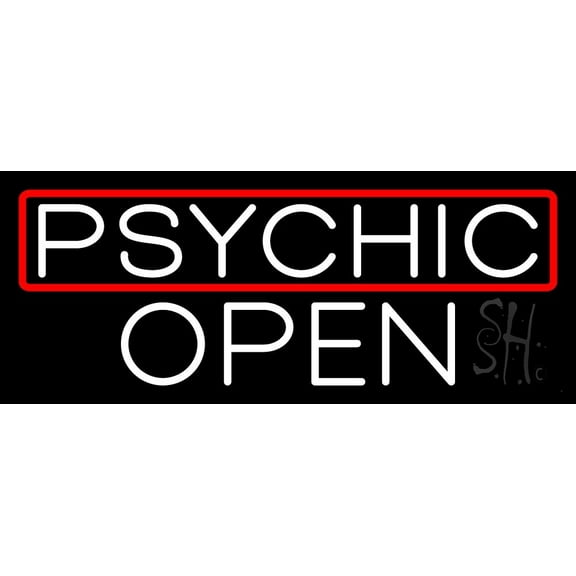Psychic Red Border Open LED Neon Sign 13" Tall x 32" Wide - inches Black Square Cut Acrylic Backing, with Dimmer - Bright and Premium built indoor LED Neon Sign for Storefront.