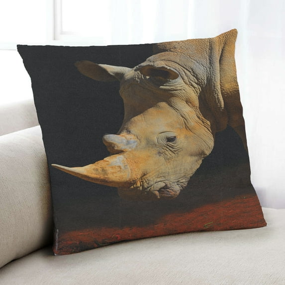 Ahgly Company Animals Rhinoceros Indoor Throw Pillow, 18 inch by 18 inch