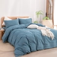 thumbnail image 3 of BESTOUCH Duvet Cover Set Full 100% Washed Cotton Linen Feel Soft Chic Lightweight 3Pcs (Dark Blue, 80"x90"), 3 of 9